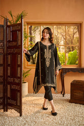 DA-1615 BLACK EMBROIDERED KURTA